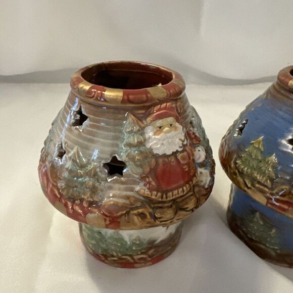 Kirklands Potters Garden Christmas Tealight fairy light Woodland Santa & Snowman - Picture 2 of 15